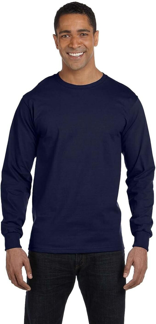 Hanes Adult Beefy-T Long-Sleeve ( NAVY , L )