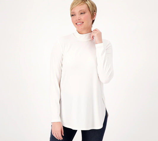 Susan Graver Modern Essentials Reg Liquid Knit Mock Neck Tunic Vintage Ivory XXSP