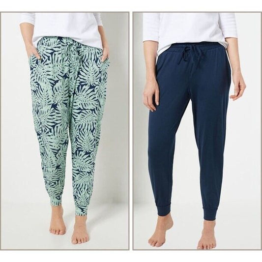 AnyBody Brushed Jersey Joggers Tie Waistband Set/2-Palm/NavyPetite S-A393065