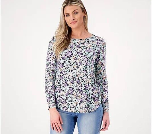 Attitudes by Renee Yummy Jersey Long Sleeve Top (Lush Vines, 1X A518213