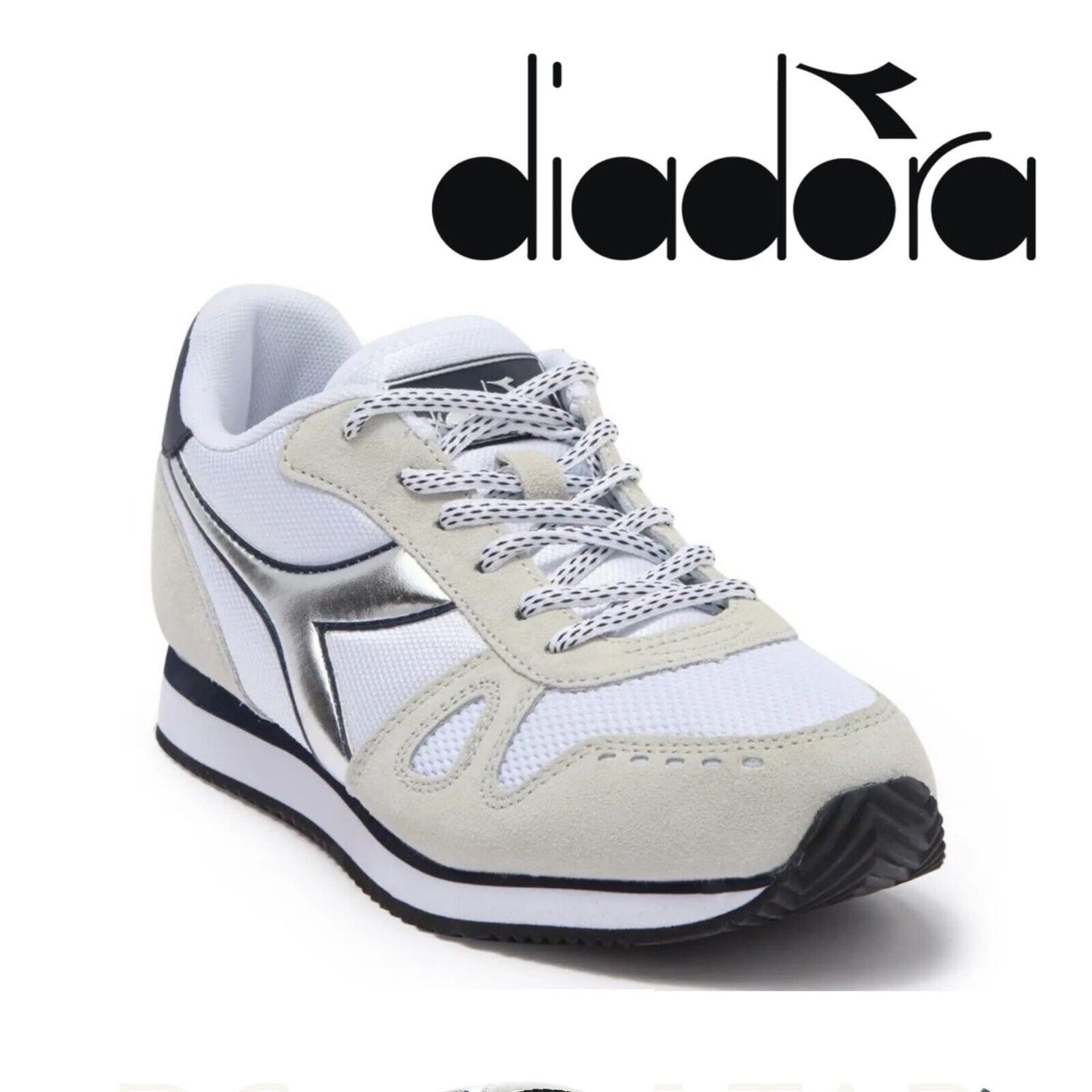 DIADORA Simple Run Sneaker In White/Blue Denim Womens Size 8 men Size 6.5