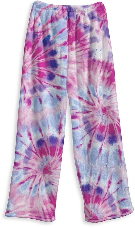 Super Soft Fuzzy Kids Sized Plush Lounge Pants (Tie Dye Pink Razzy, Kids 14-16
