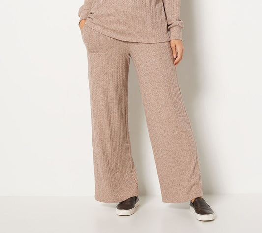Anybody Brushed Sweater Rib Wide Leg Pant Pants Almond M New