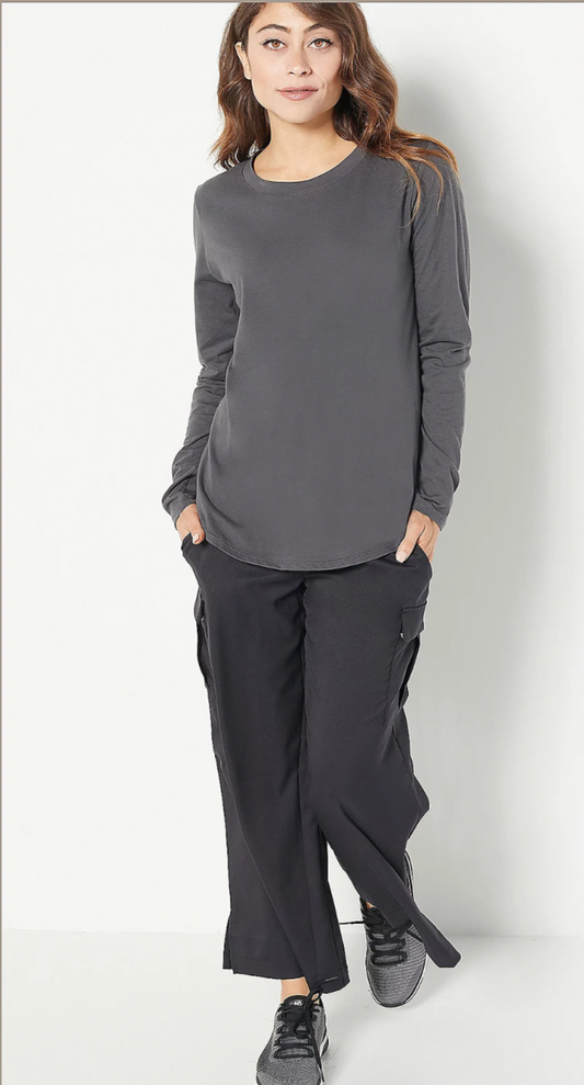 zuda Pullover Curved Hem Top ( Gray - S )
