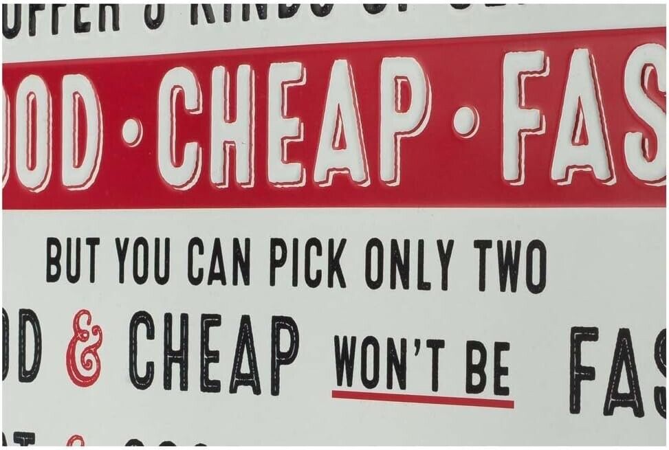 Open Road Brands Good Cheap Fast Services Embossed Metal Sign