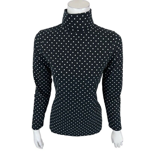 Denim& Co Printed Perfect Jersey Turtleneck Top Black Dot XL NEW A460365