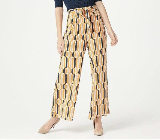 Du Jour Printed Geo Pant with Tie Waist-Tan-Petite Medium-A375039-NEW
