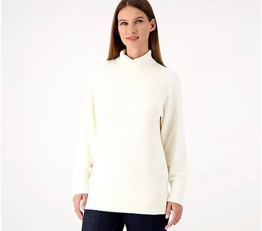Encore by Idina Menzel Cowl Neck Cloud Sweater Pullover Oyster Small A550328