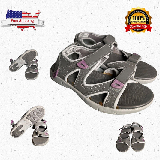 Khombu Evelyn Kids Youth Sandals 6M Triple Hook & Loop Closure Gray Flat Shoe