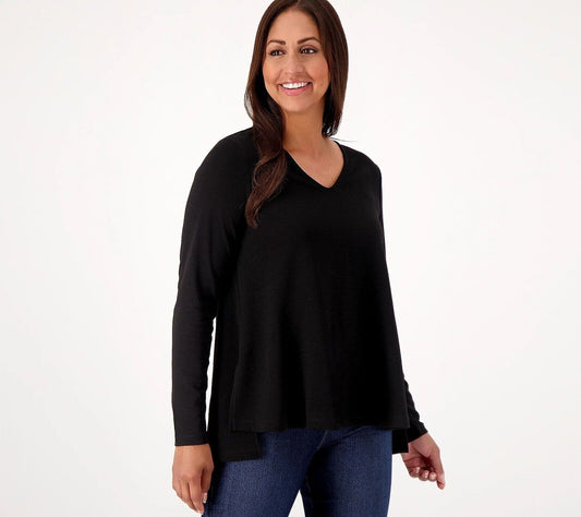 Attitudes by Renee Long Sleeve V-neck Tunic Textured Knit Black, Medium A566556