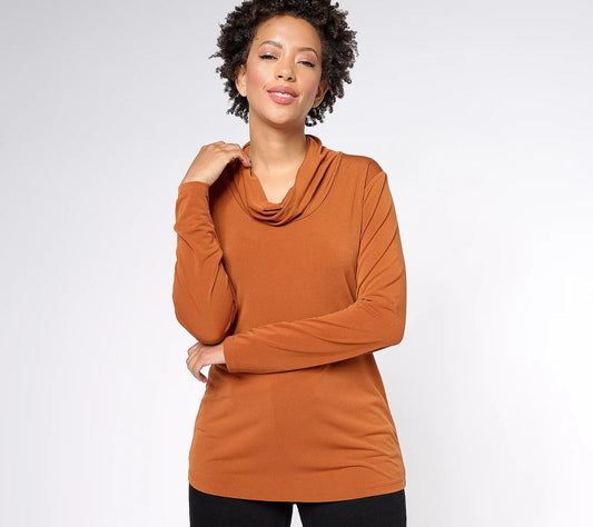 Susan Graver Modern Essentials Knit Cowl Neck Top with defect, (Umber Glow-3XL)