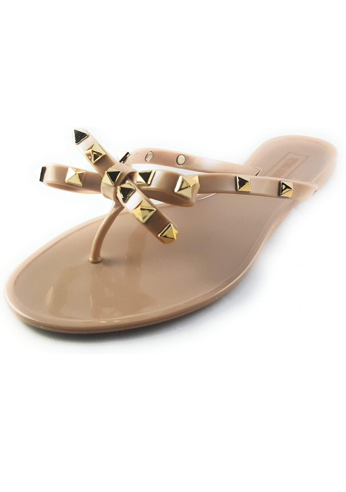 Bow Rivet Stud Jelly Sandals BEIGE-BLACK VALENCIA Victoria Adames  FAST SHIPPING