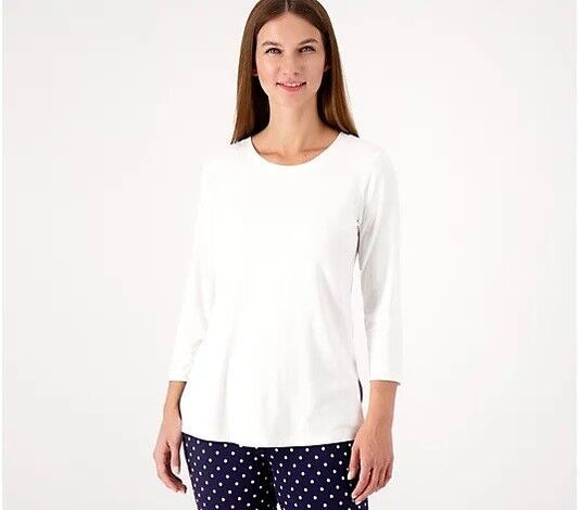 Susan Graver Weekend Essentials Cool Touch Scoop Neck Top White, S  A567182