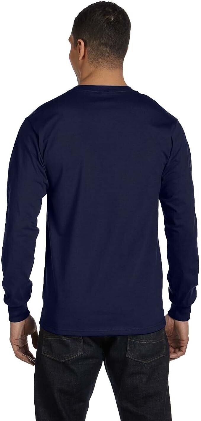 Hanes Adult Beefy-T Long-Sleeve ( NAVY , L )