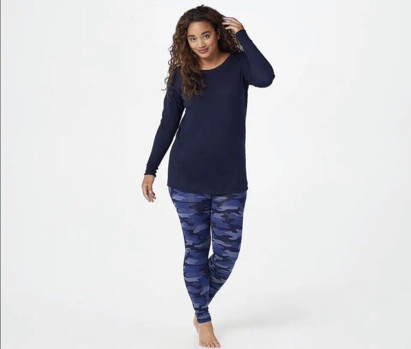 Carole Hochman Feather Soft Jersey Lounge Set-NavyCamo-Petite M  A381870 NEW