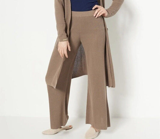 Peace Love World Ribbed Wide Leg Pull on Pants Walnut Small NEW A464997