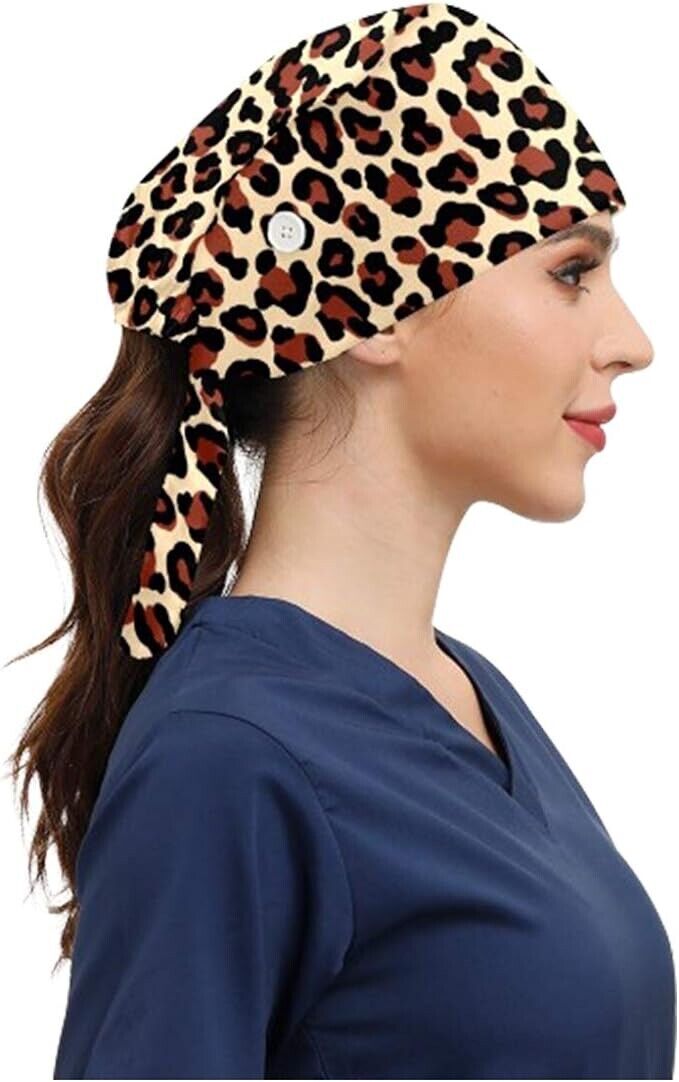 2Pcs Fashion Working Caps with Buttons Adjustable Sweatband Tie Back Working Hat