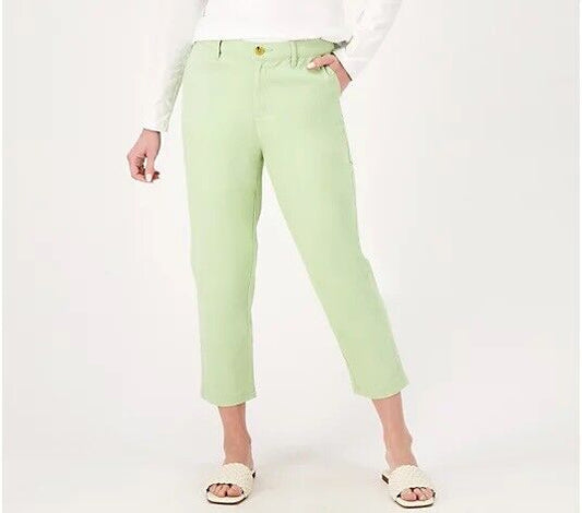 Denim &amp; Co. EasyWear Twill Relaxed Crop Pants (Sage, Size 4) New
