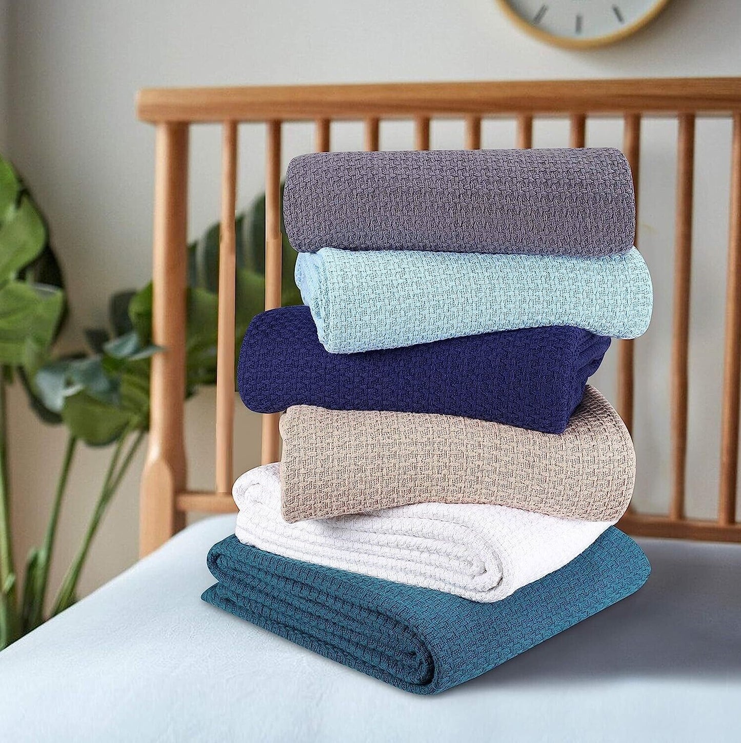 BELIZZI HOME 100% Cotton Bed Blanket, Breathable Full Queen Size(90*90 in) Peach