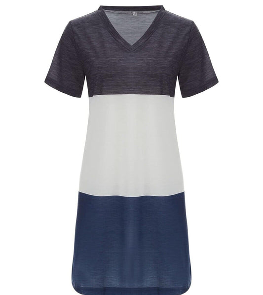 Women's Colorblock V-Neck Loose T-Shirt Dress