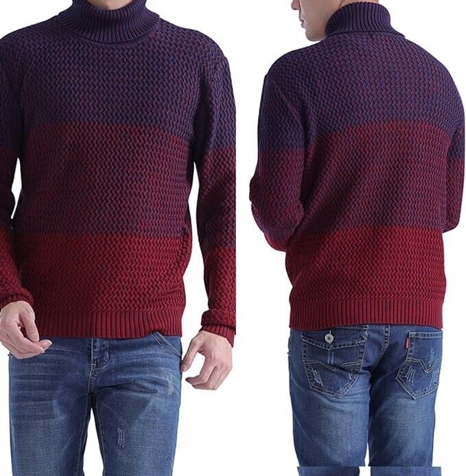 LongPing Mens Fashion Striped Pullover Crewneck Sweater Soft Thermal( m266Red-S)