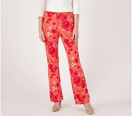 Isaac Mizrahi Live! Tall Printed Pebble Knit Baby Bell Pant(Strawberry Pink, XST