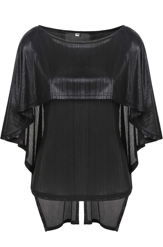 Halcyeen Women Sequin Capes Top Shimmer Glitter Loose Ladies Sleeveless Blk XXL