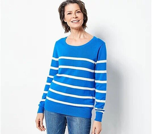 Candace Cameron Bure Striped Pullover Sweater Cobalt Size 4X NEW A488183