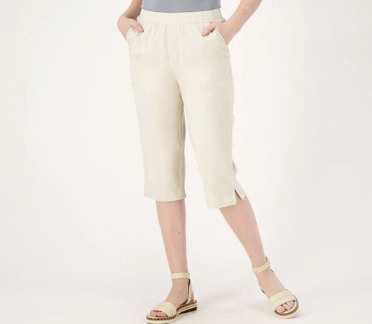 Denim & Co. Women's Plus  EasyWear Twill Relaxed (Light Khaki, 3X)