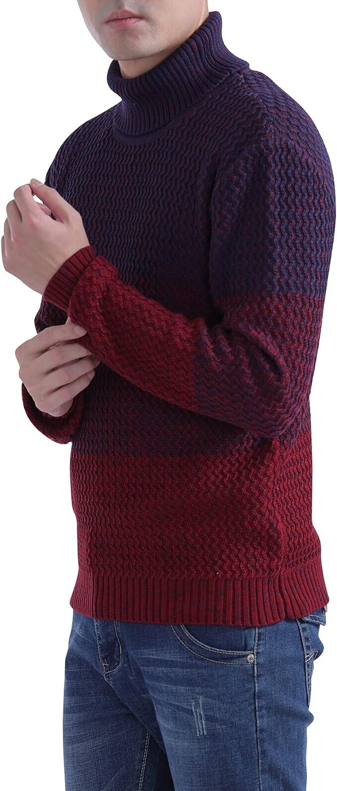 LongPing Mens Fashion Striped Pullover Crewneck Sweater Soft Thermal( m266Red-S)