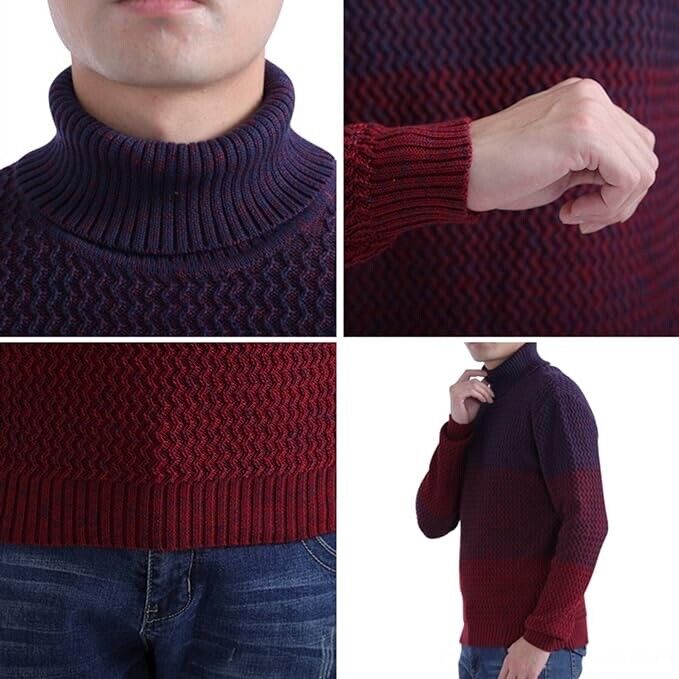 LongPing Mens Fashion Striped Pullover Crewneck Sweater Soft Thermal( m266Red-S)