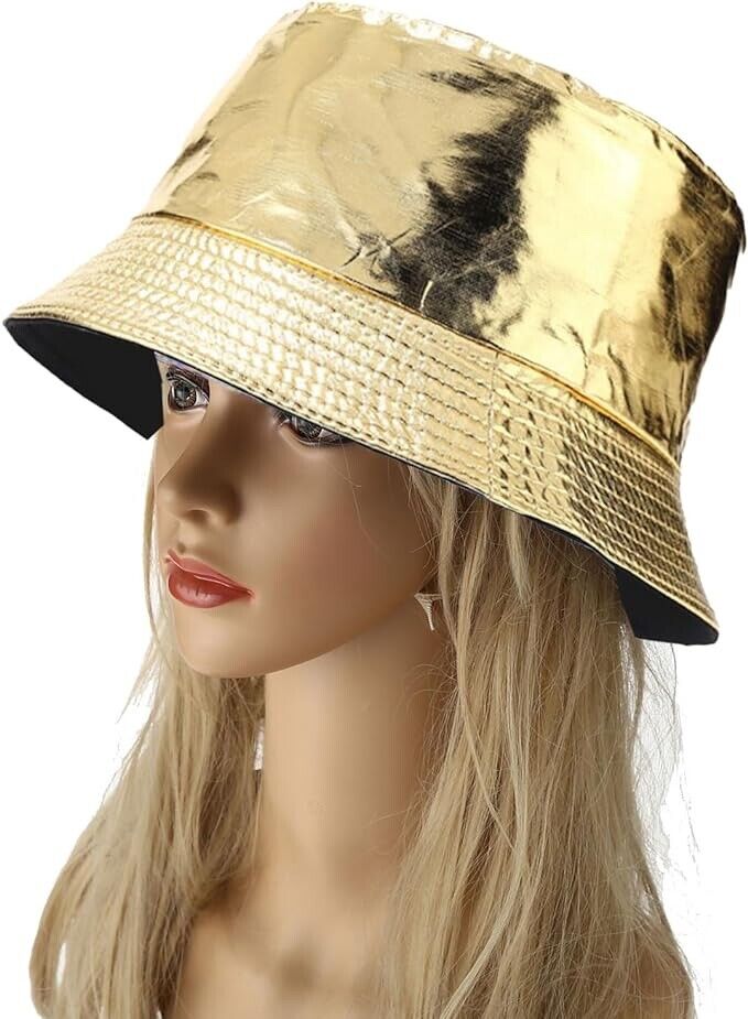 Joylife IHAUIUE Metallic Bucket Hat Trendy Fisherman Unisex Reversible Pack Gold