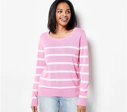Candace Cameron Bure Striped Pullover Sweater Pink Size 4X NEW A488183
