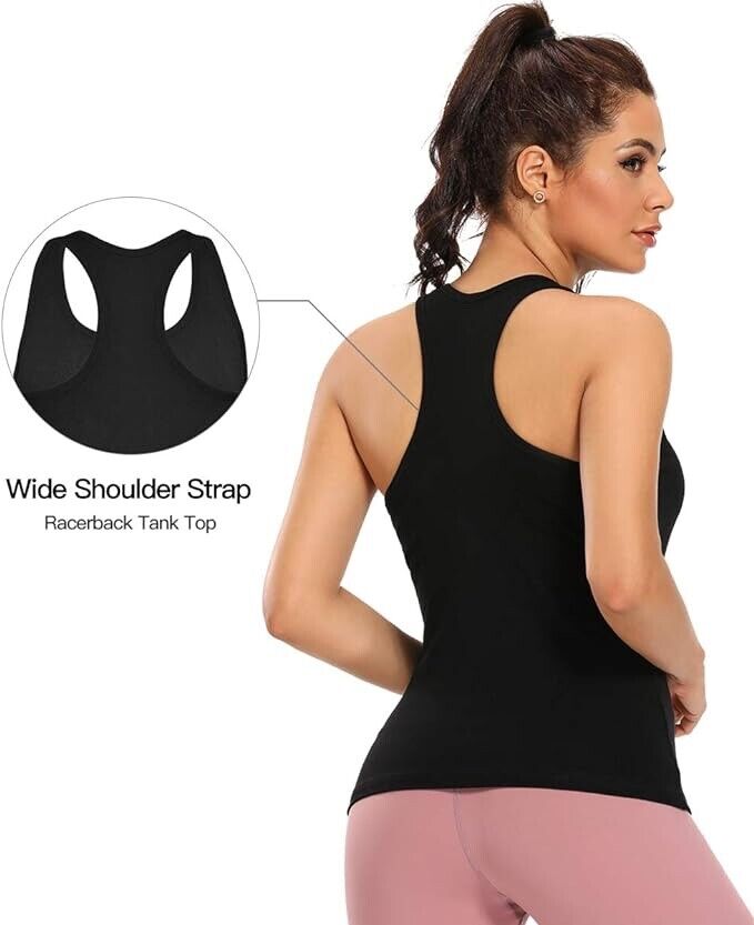 RITERA Women's Racerback Tank Top with Built-in Shelf Bra ( 2Pc:Black&Navy -M )