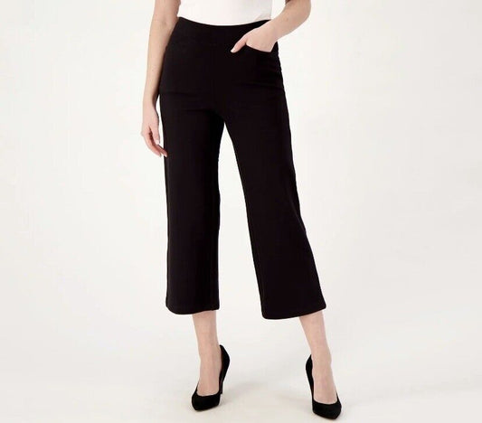 Belle by Kim Gravel Regular Ponte Wide Leg Cropped Pant (Black,Reg 4) A588003