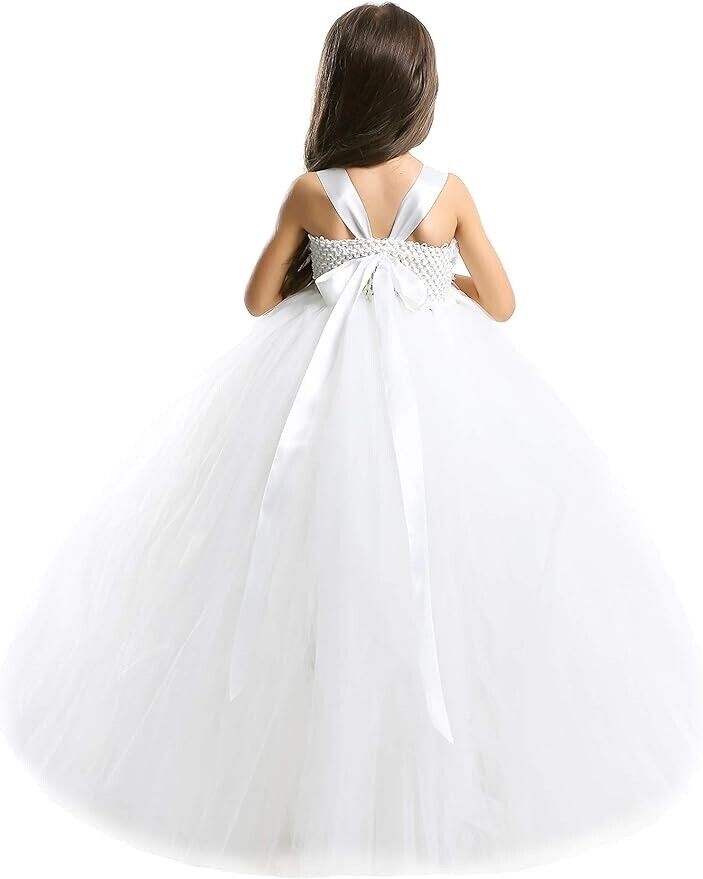 MALIBULICo Fluffy Flower Girl Tutu Dress With Matching Headband,Off-White ,sz:3T