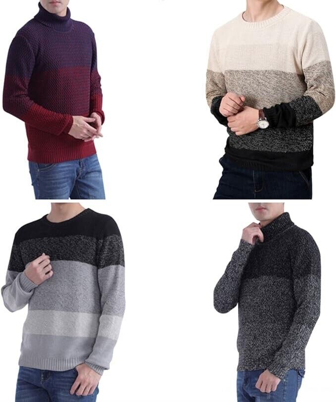 LongPing Mens Fashion Striped Pullover Crewneck Sweater Soft Thermal( m266Red-S)