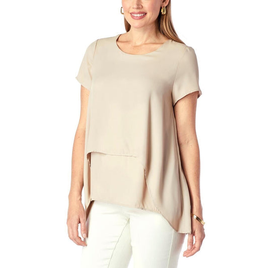 DG2 by Diane Gilman Short-Sleeve Easy Knit Top Women’s Taupe Size L