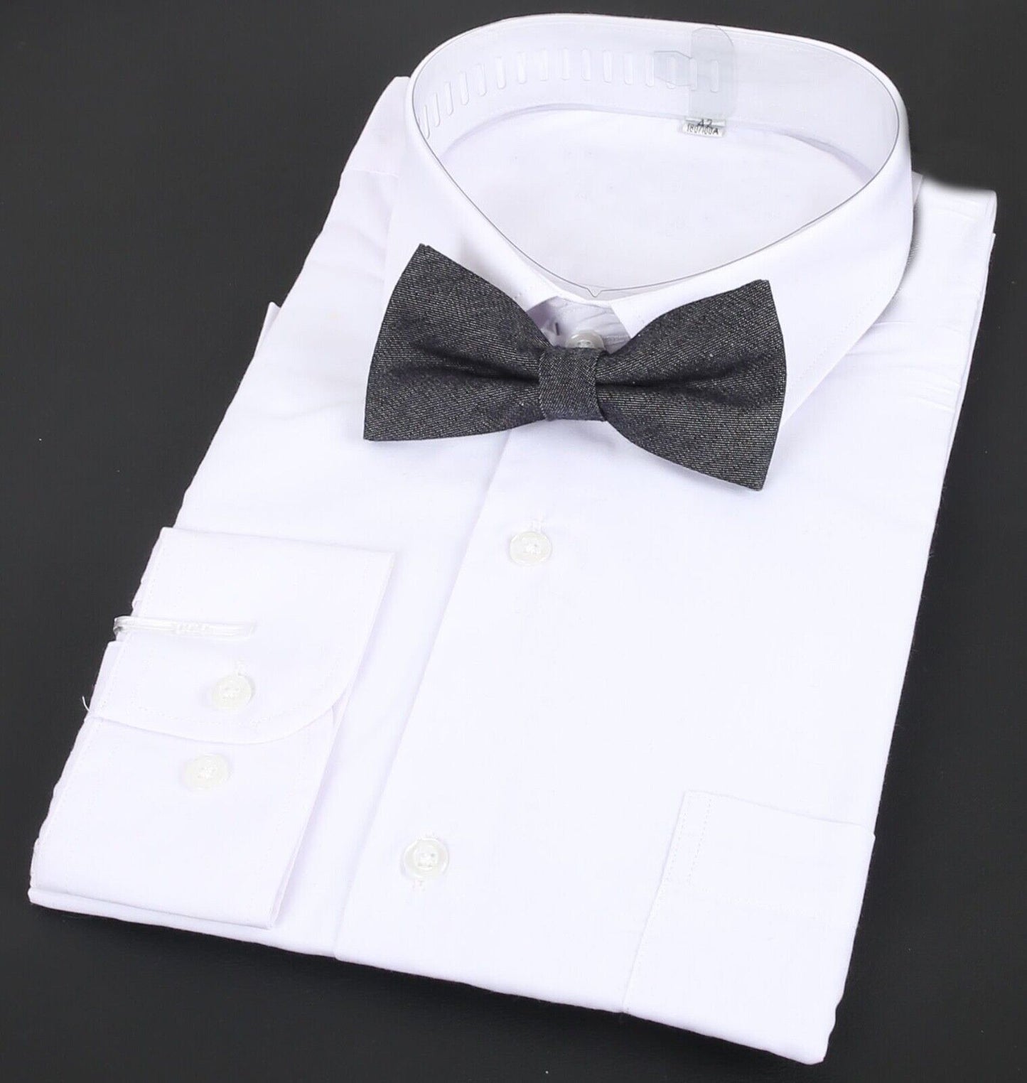 Flairs New York Collection Bow Tie & Pocket Square Matching Set ( Black Wash )