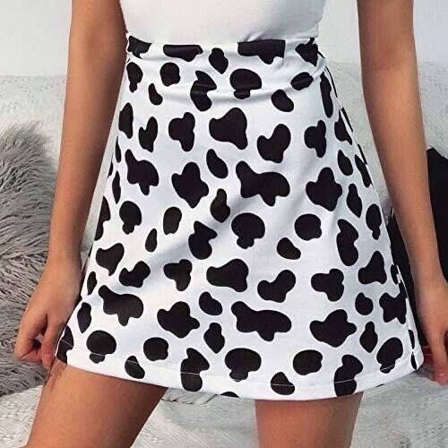 TOPVEST Women's Summer High Waist Kpop Skirt Cow Print Casual A Line , Size : M