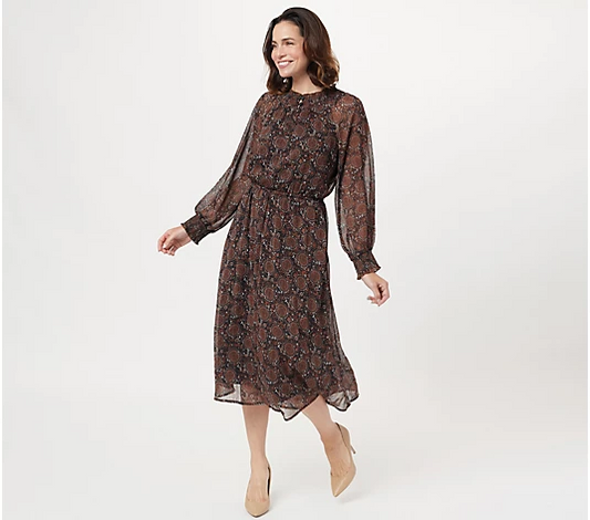 Girl With Curves Women's Dress Sz 5X Woven Blouson Sleeve Midi Brown