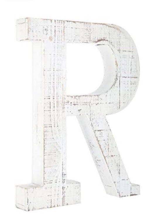 Distressed White Alphabet Wall Décor/Free Standing Monogram Letter  "R"