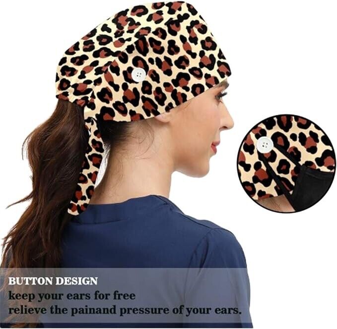 2Pcs Fashion Working Caps with Buttons Adjustable Sweatband Tie Back Working Hat