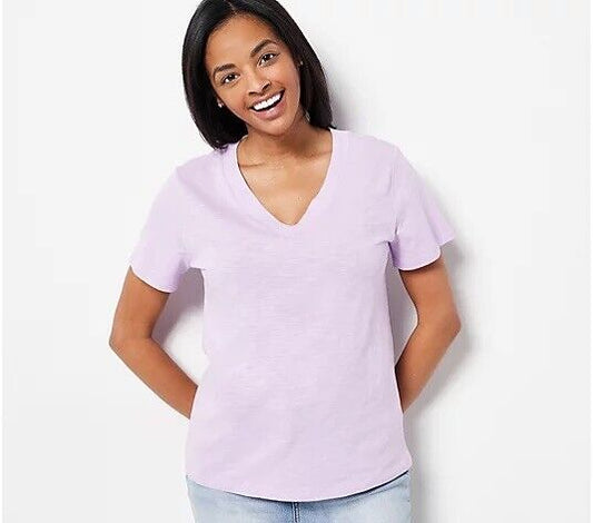 Candace Cameron Bure Breezy Cotton V-Neck Tee Bright Lilac,X-Small