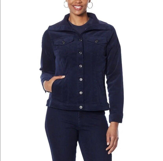 DG2 by Diane Gilman Stretch Corduroy Button-Front Jacket (NAVY, L) 779669