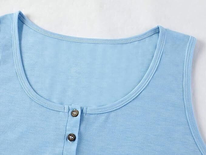 Imily Bela Womens Summer Henley Tank Tops Basic Solid ( Blue , M )