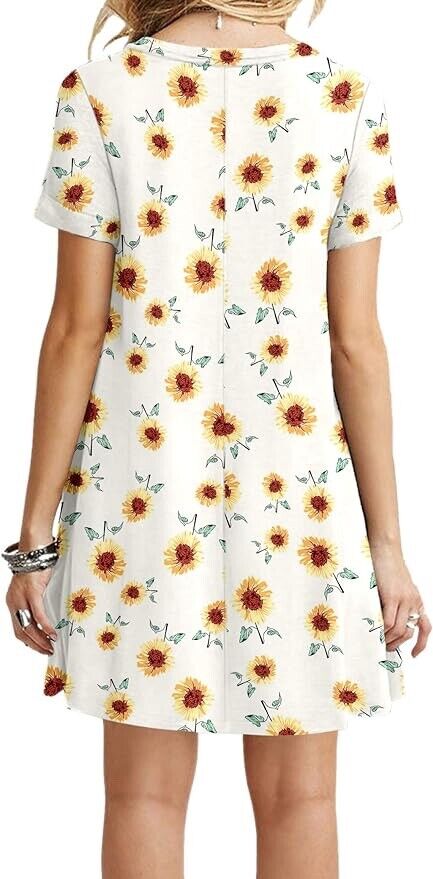 MOLERANI Women's Casual Plain Simple T-Shirt Loose Dress ( M - Little Sunflower)