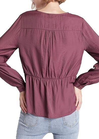 Our Heritage - Women's Long Sleeve Plunging V-Neck Top Blouse,Twist-Front Wine