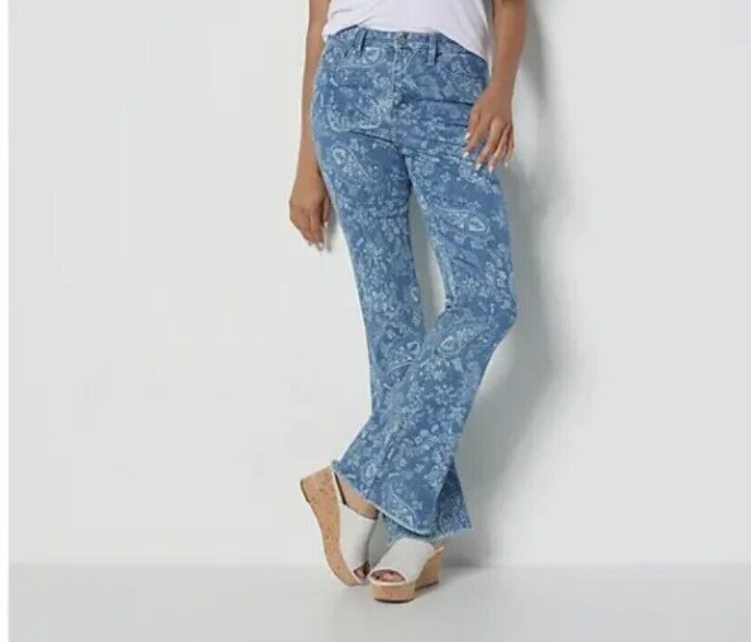 Laurie Felt Rose Petal Tencel Denim Flare Jeans (Pale Paisley, Petite 12