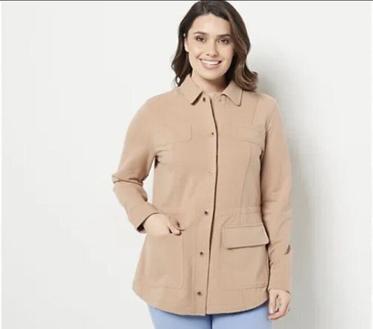Isaac Mizrahi Live! French Terry Jacket (Tan, XS) A475583